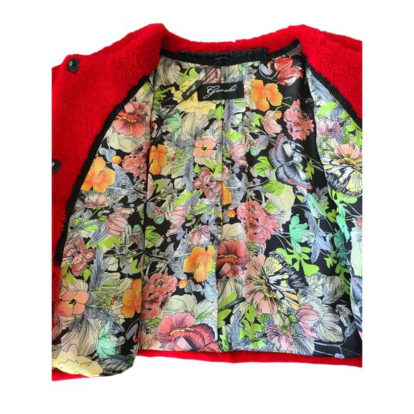 Gorski Lamb & Mink Red Snap Front Cropped Jacket Size Large - Picture 4 of 12